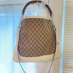 Gucci GG Monogram Bamboo Handle Cross body handbag Purse 