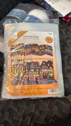 Vintage 90s Design Works Halloween Village Plastic Canvas Kit #3327