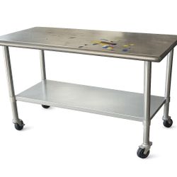 Metal Art / Work Table on Wheels 