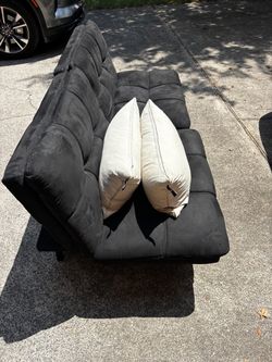 Black Tufted Futon Sofa with Pillows
