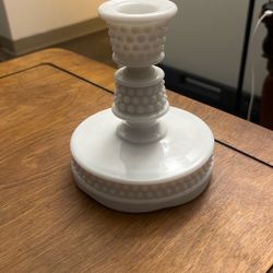 white glass candle holder