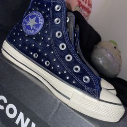 Size 7w Converse W/ Blue Suede & Rhinestones 