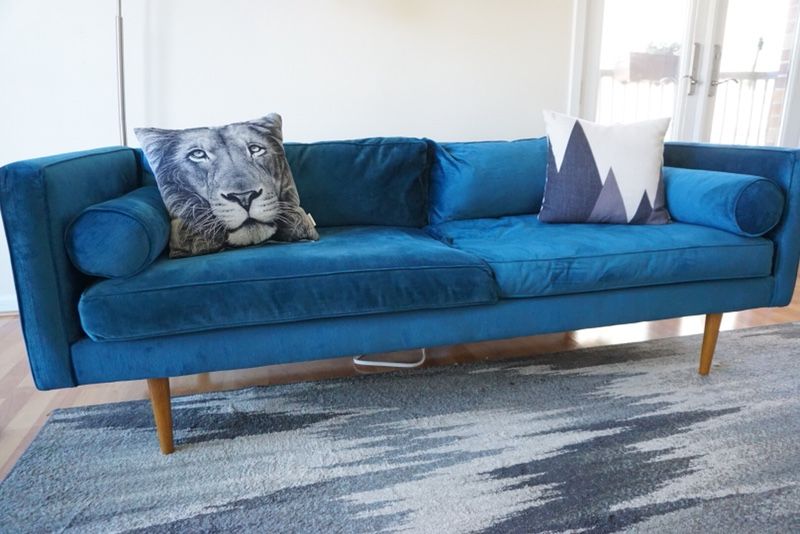 West Elm Monroe Mid-Century Sofa (80”) Blue Velvet