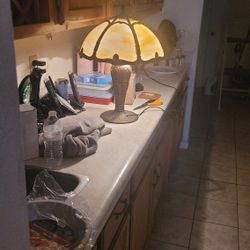 American Art Nouveau Antique Slag Glass Table Lamp