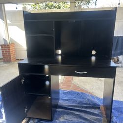 Black Computer Desk with Hutch & Storage