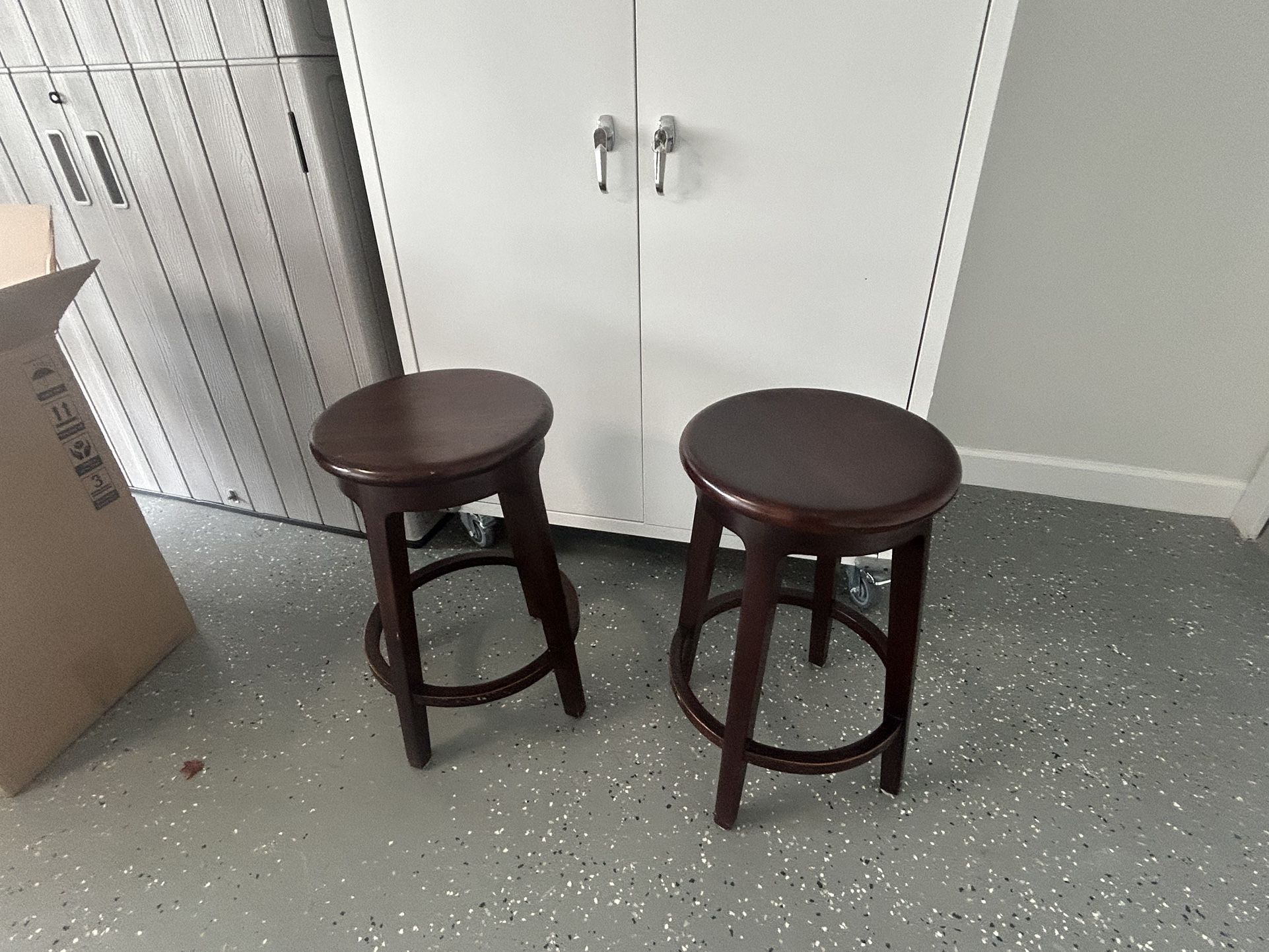 Stools - Matching Crate And Barrel Solid Oak Swivel Stools (2)