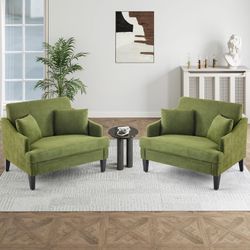 Oversized Accent Chairs Set of 2, 41'' Wide Seat Comfy Armchair with 2 Pillows, Upholstered Big Reading Chair, Modern Single Sofa Chair for Living Roo