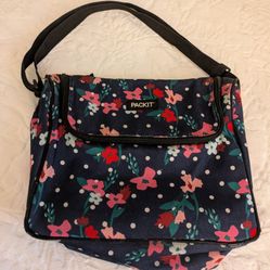 Blue/Floral Adjustable Strap Insulated Lunch Bag