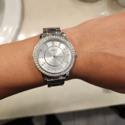Silver Rhinestone Folio Watch