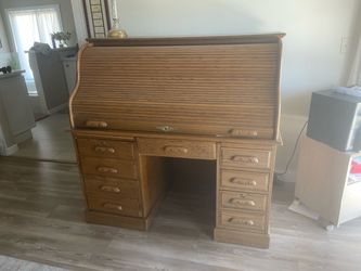Oak Roll-Top Desk with Drawers