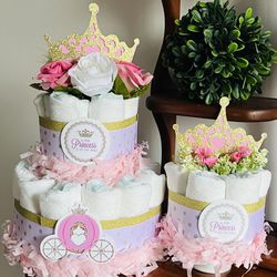 PINK GOLD PRINCESS TIARA diaper cake gift pink girl