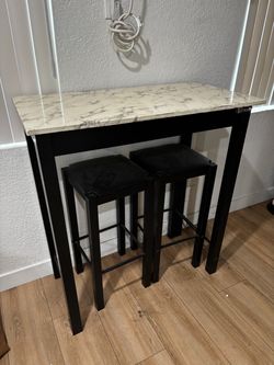 Marble tabletop w leather stools-OBO