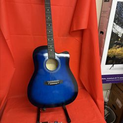 Nice Full Size Blue Country Acoustic Guitar with Digital Tuner, Extra Strings, Capo, Cover $140 Firm