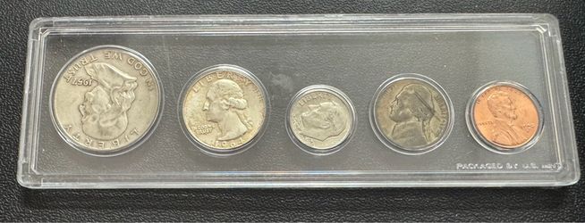 1957 Uncirculated 5-Coin Set in Whitman Holder 50C, 25C & 10C 90% Silver