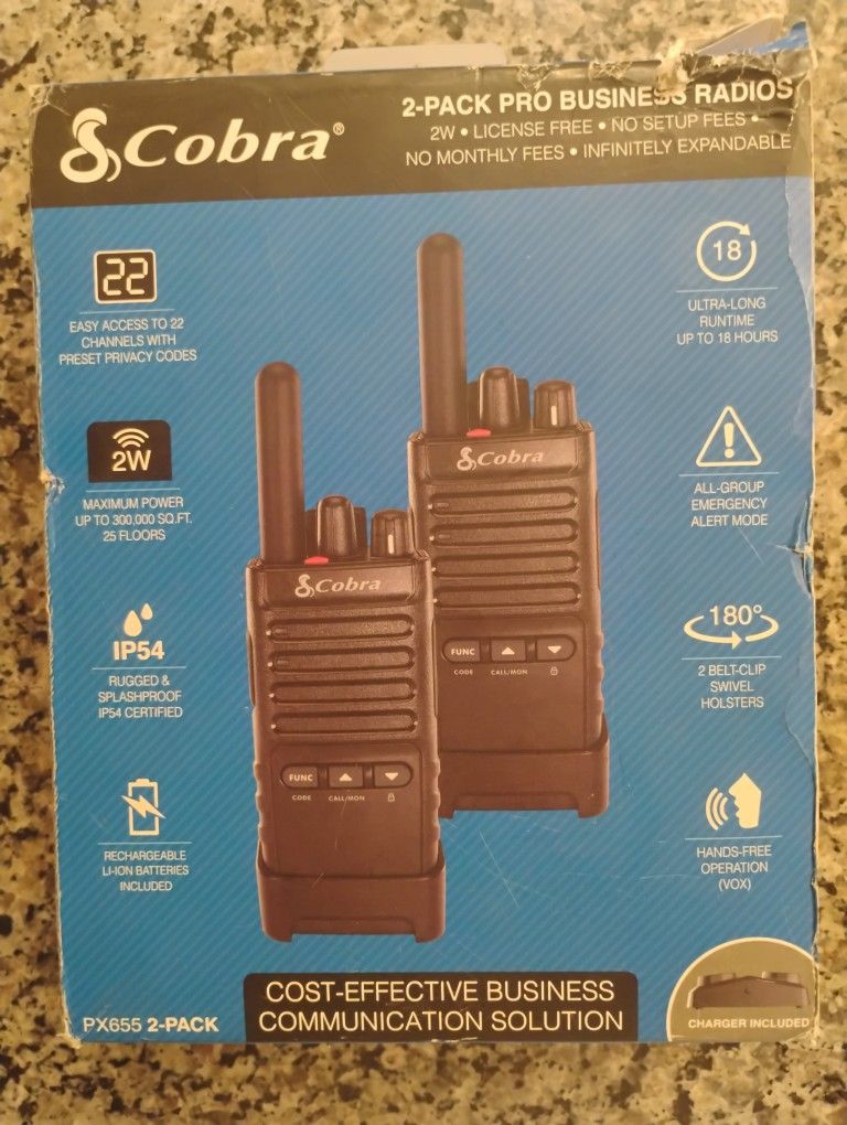 Cobra PX655 Pro Business 2W FRS Two-Way Radio, also known as a walkie-talkie