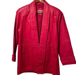 Red Leather Open-Front Jacket