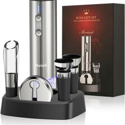 Moriank Electric Wine Opener Set with Stand, Wine Gift Set with Rechargeable Wine Opener, Wine Aerator, Vacuum Stoppers and Foil Cutter, 6-in-1