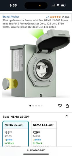 30 Amp / 125 Volt Generator Power Inlet Box