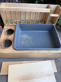 Wooden Rabbit Litter Box Hay Feeder Combo