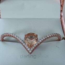 New Sterling Silver Crystal Rose Gold Duo Ring