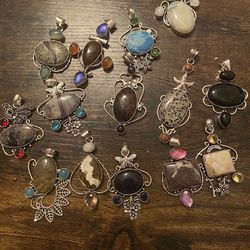 Jewelry Lot Reseller Lot  Sterling Silver Plated Healing Crystal Bohemian Pendants