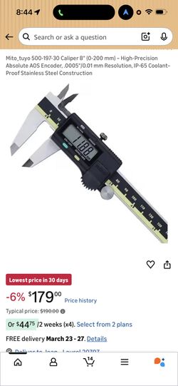 Mito_tuyo 500-197-30 Caliper 8″ (0-200 mm) – High-Precision Absolute AOS Encoder, .0005″/0.01 mm Resolution, IP-65 Coolant–Proof Stainless Steel Const