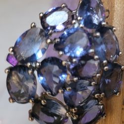 New HUGE 925 Sterling Tanzanite Cluster Ring SZ .8.25