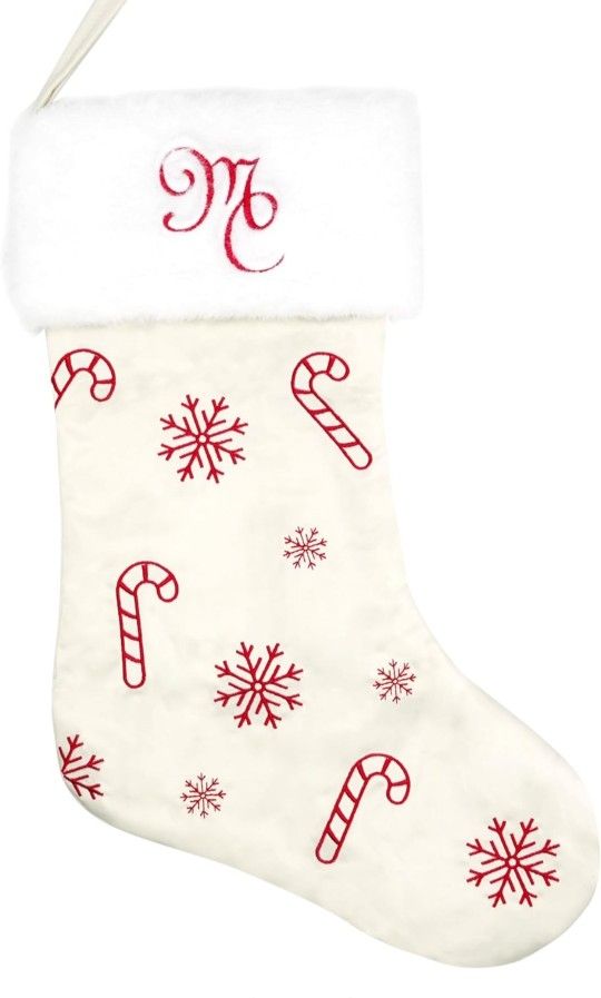 Mariah Carey Satin Embroidered Stocking Christmas Candycane Snowflake