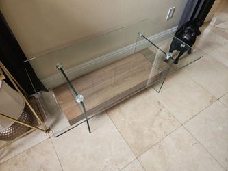 Glass and wood coffee table