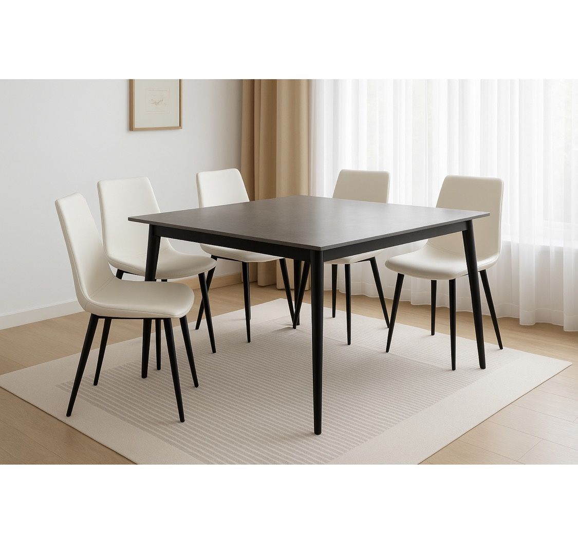 Set Of 4 - Beige PU Leather Dining Chairs w/ Black Metal Legs [NEW] [CHAIRS ONLY / TABLE NOT INCLUDED] 