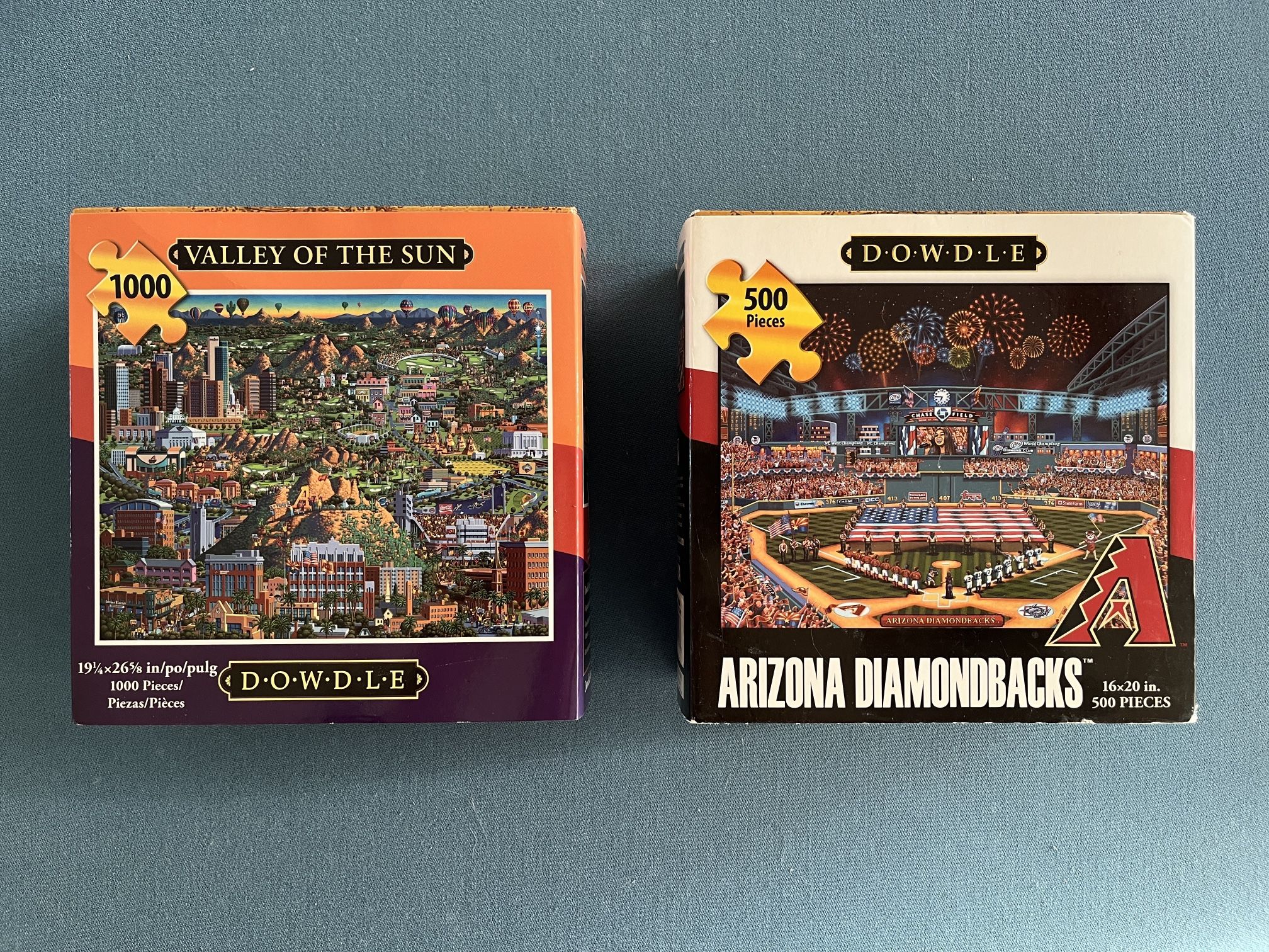 2 Dowdle ARIZONA Jigsaw Puzzles: Valley Of The Sun (1000) & Diamondbacks (500)