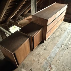 Mid Century Modern Walnut dresser And 2 Nightstands