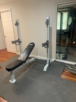 Olympic Adjustable weight bench with squat rack and spotter arms