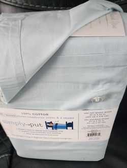Simple Subtle Garment wash cotton percale duvet cover set with shams size queen new