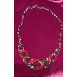Silver and Red Enamel Chain Link Necklace