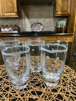 Etched Glass Drinking Glasses - Set of 4