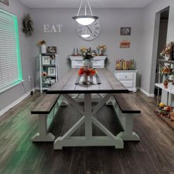 Farmhouse Dining Table & Benches