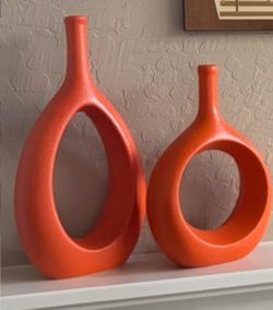 Modern Orange Ceramic Vase Set 