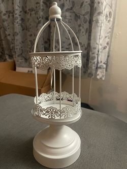 White Metal Wire Form Decorative Lantern, 14-1/2-Inch