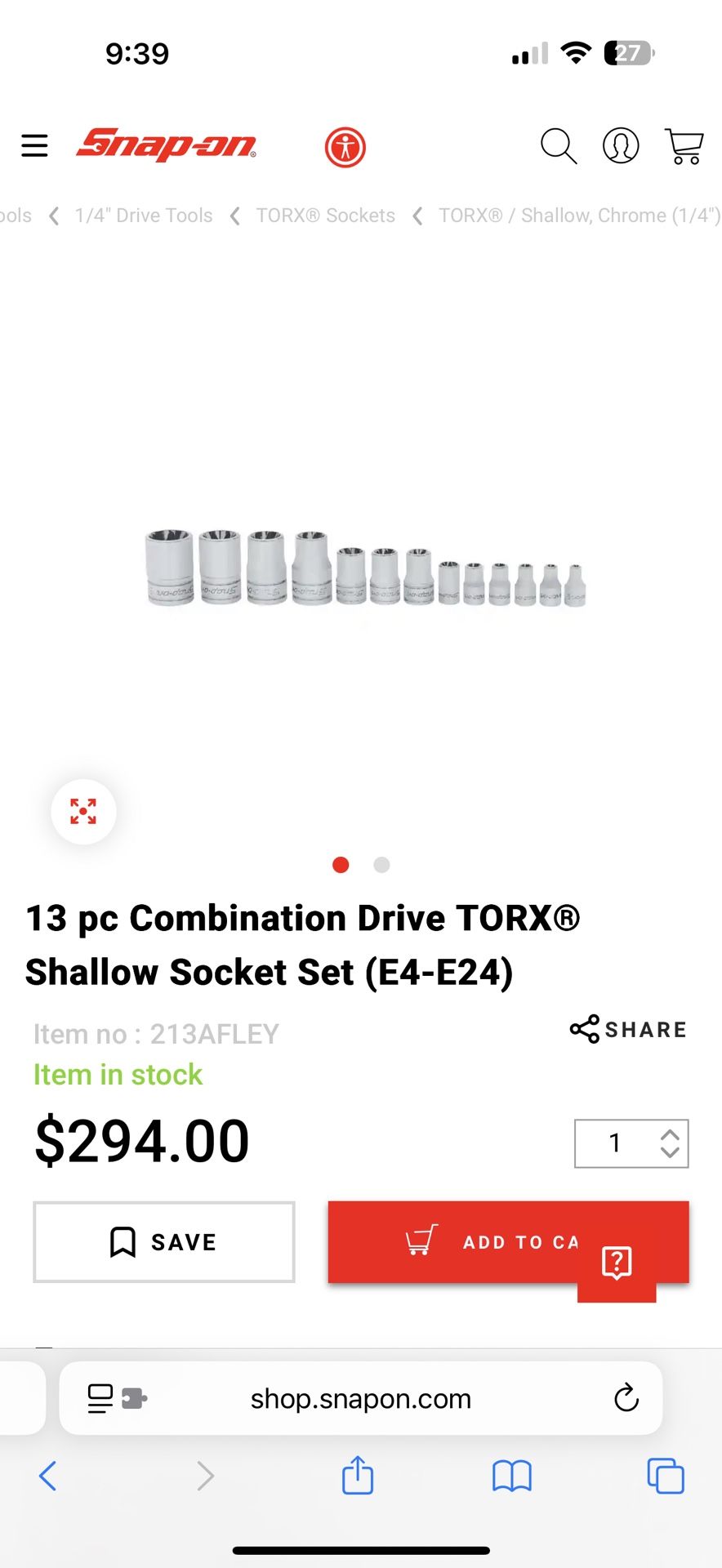 Snap On 13 Pc Shallow Sockets 1/2 Inch
