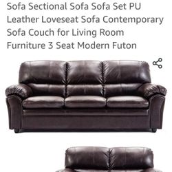 Brown Leather Couch Set