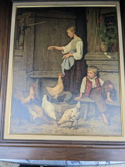 Girl Feeding Chickens painting
