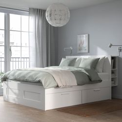 IKEA Queen bed frame & headboard with storage