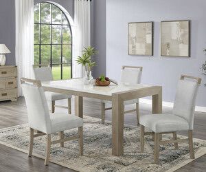 5Pc 66" Rectangular White Faux Marble Top Dining Set in Light Oak Finish