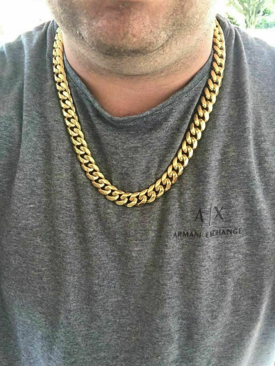 Miami Cuban Link Chain Necklace - 18k Yellow Gold Plated Stainless Steel