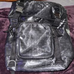 (Used) Gucci Imprime Monogram Interlocking G Double Buckle Backpack Black