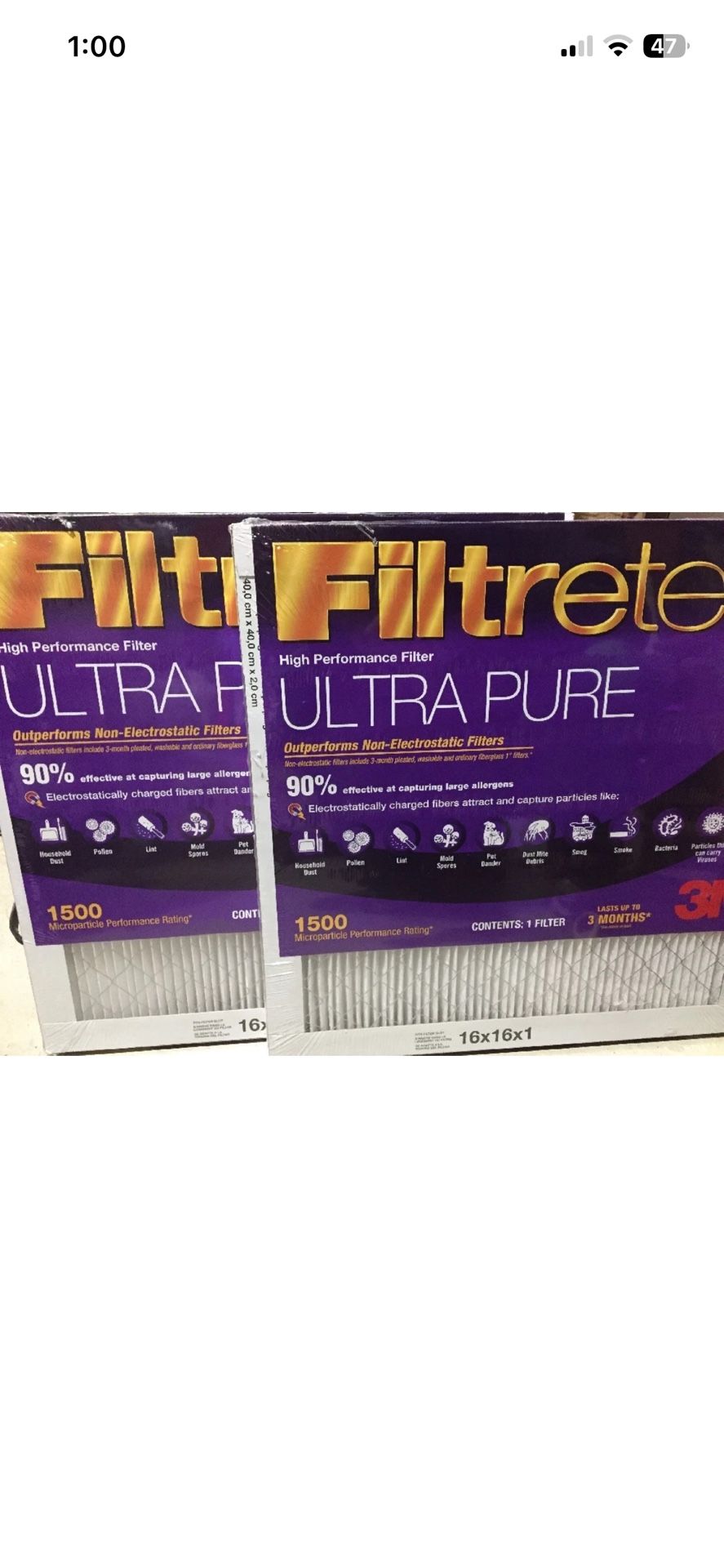Filtrete Ultra Pure Filters 1500 - Two 16x16x1