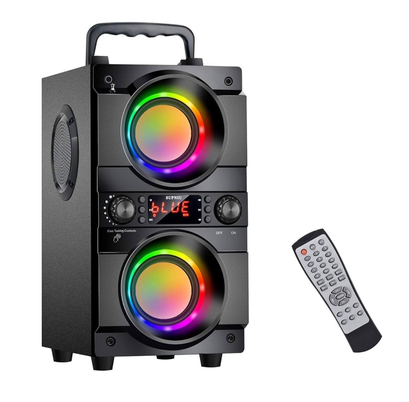 Portable Bluetooth Speaker with Double Subwoofer Heavy Bass, also identified as a SUPNIU A21 2.2 CH Portable Wireless Speaker.