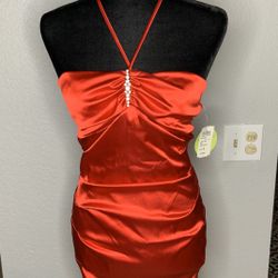 Red satin dress