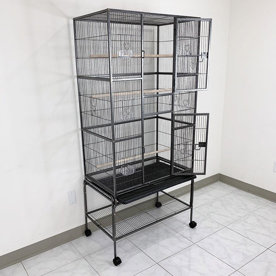 (New) $165 X-Large 69” Bird Cage, Rolling Stand, Plastic Tray, Size 31x19x69” for Mid-Sized Parrots